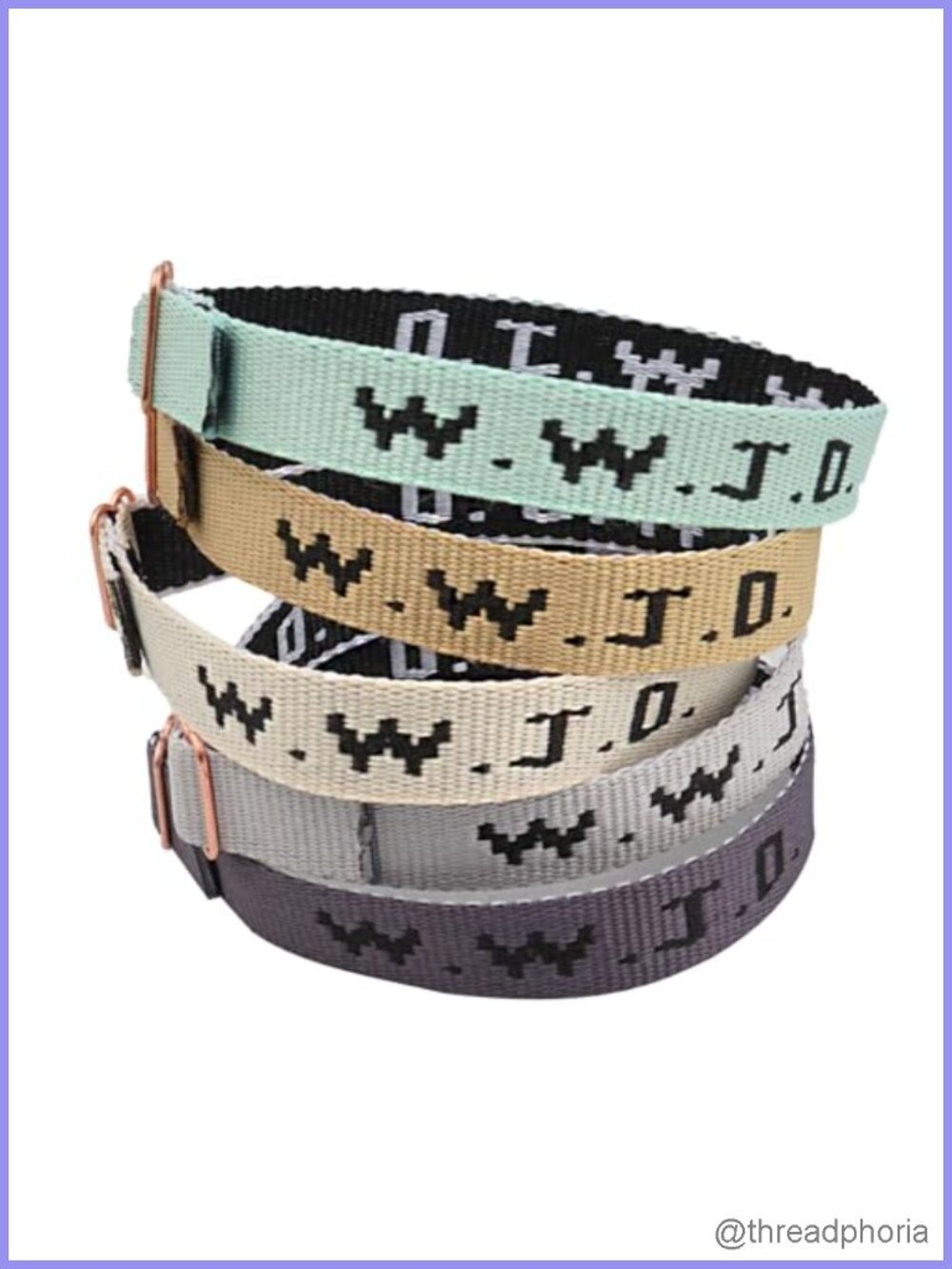 WWJD Bracelet Set of 5 Woven Fabric Strap Adjustable Christian Religious